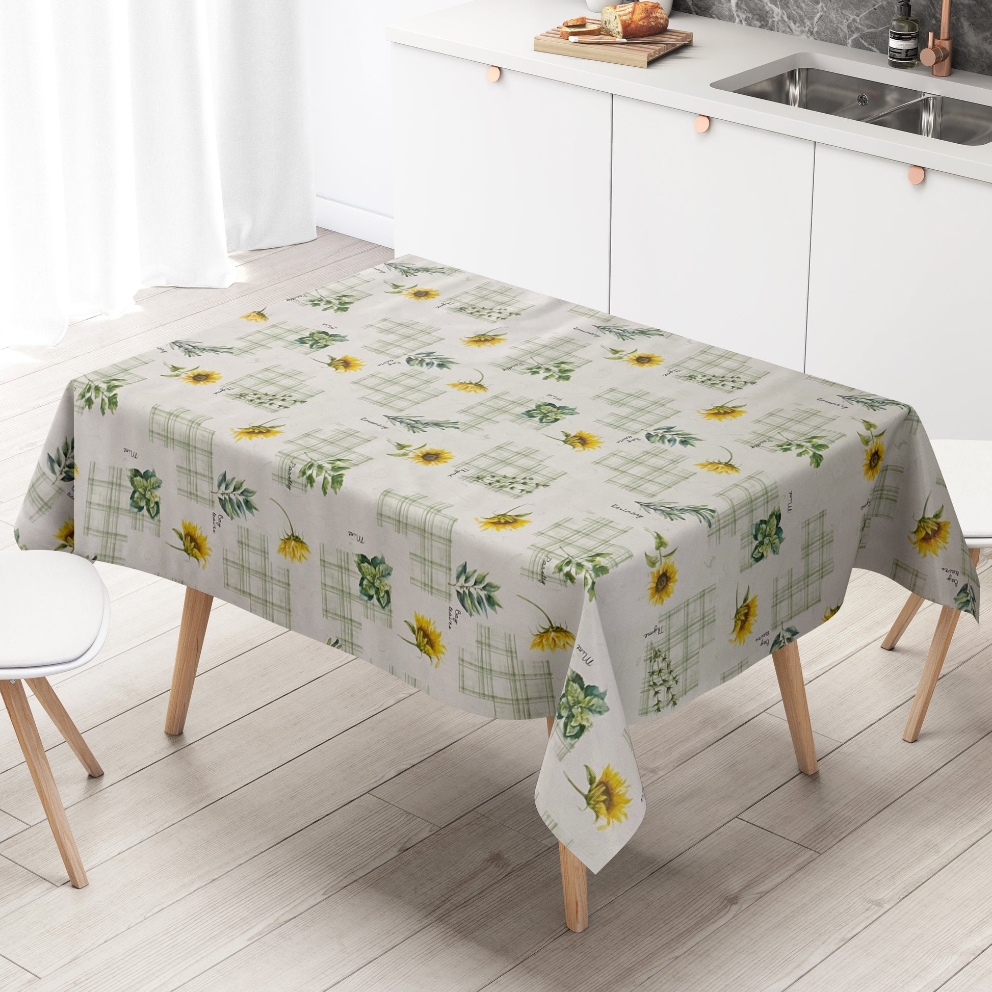 Wachstuch Tischdecke geprägt Sonnenblumen Kräuter