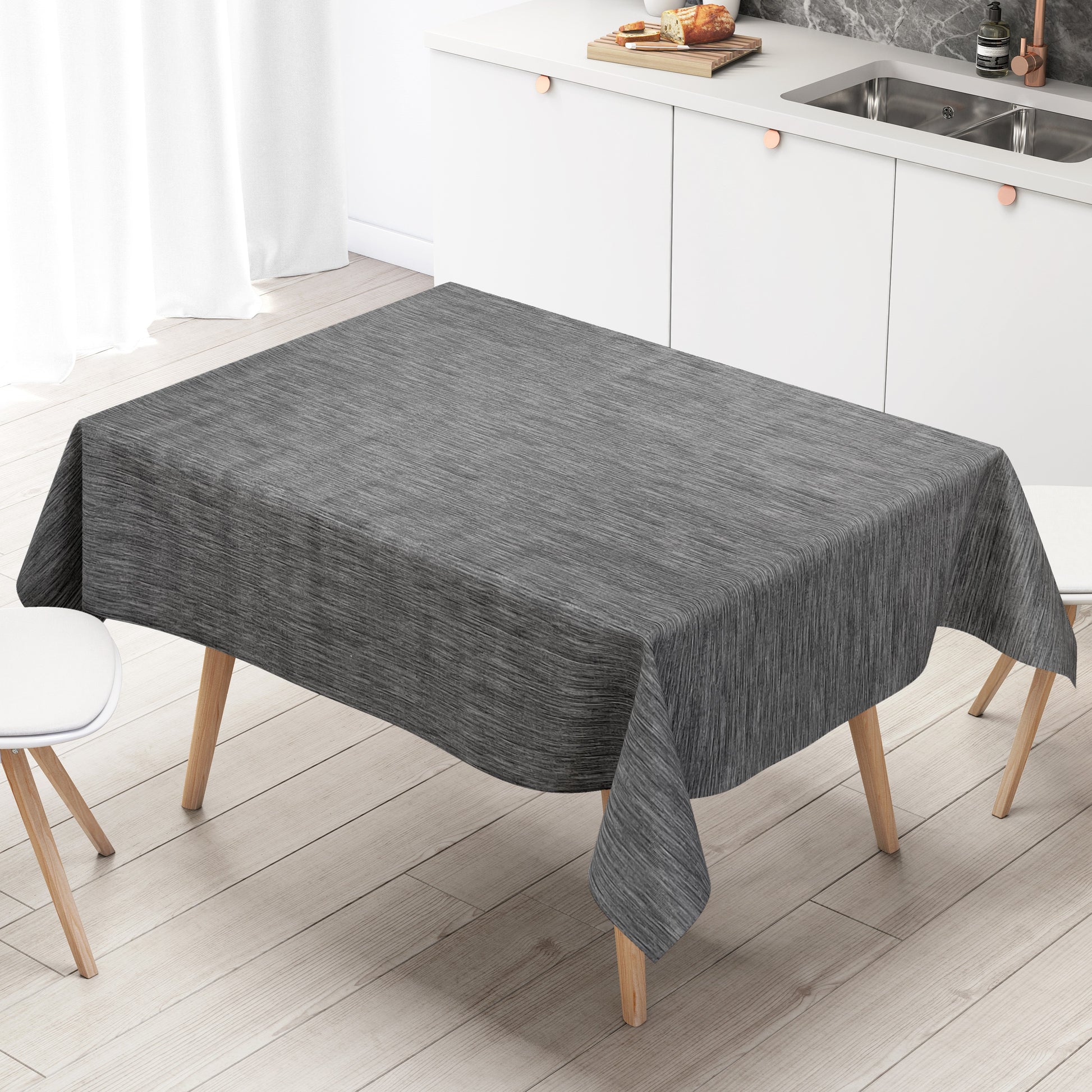 Wachstuch Tischdecke anthrazit Leinenoptik