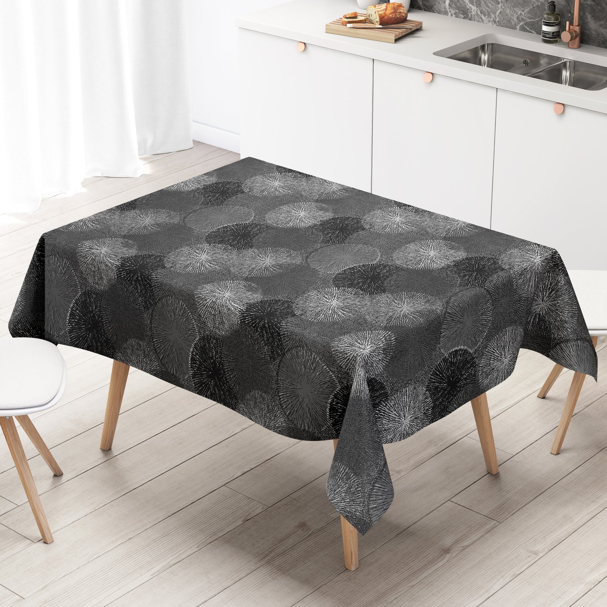 Wachstuch Tischdecke Pusteblume schwarz weiß