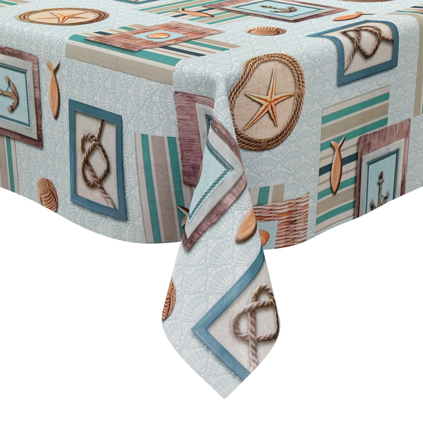 Oilcloth tablecloth 160 cm wide oversize P8142-1 maritime shell anchor square round oval 