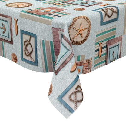 Oilcloth tablecloth 160 cm wide oversize P8142-1 maritime shell anchor square round oval 