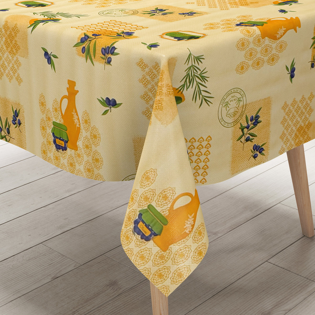 Wachstuch Tischdecke P8243-1 orange mediterran Oliven eckig rund oval –