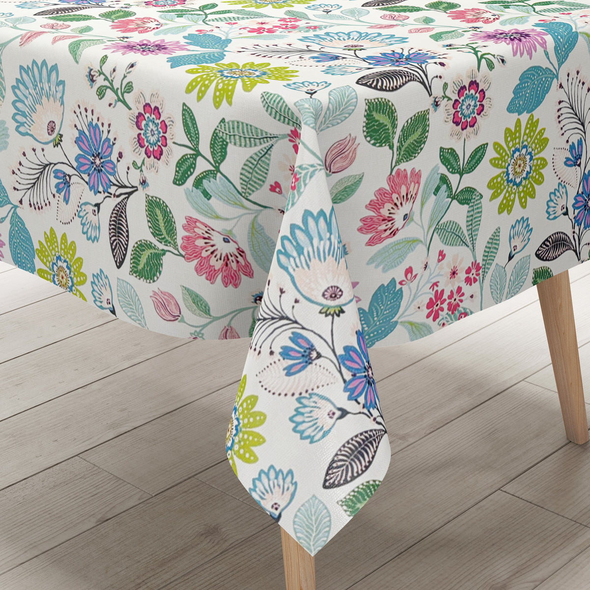 Wachstuch Tischdecke geprägt P8252-1 weiß bunte Blumenwiese modern eck –