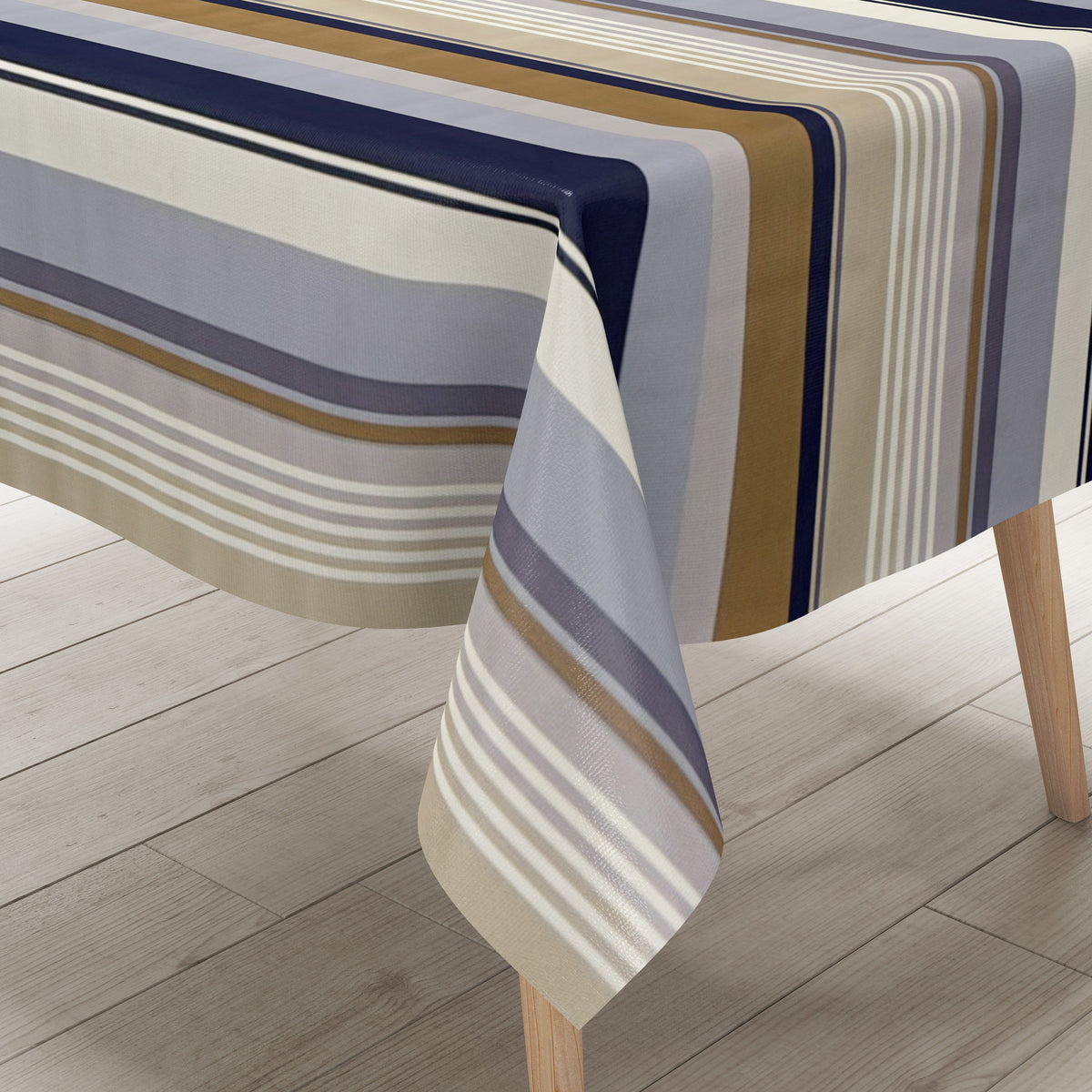 Wachstuch Tischdecke P8286-6 beige hellblau gestreift Streifen eckig r –