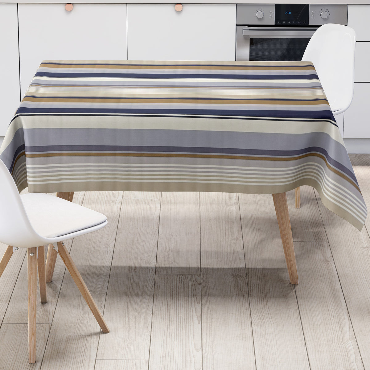 Oilcloth tablecloth P8286-6 beige light blue striped stripes square ro –