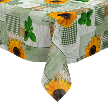 Oilcloth tablecloth 160 cm wide oversize PC130-2 green sunflowers wood square round oval 