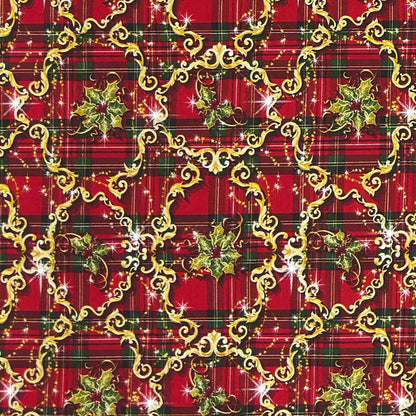 Tischdecke aus beschichteter Baumwolle Weihanchten kariert Ornamente rot