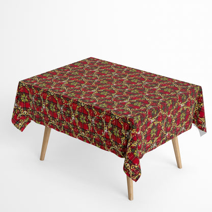 Tischdecke aus beschichteter Baumwolle Weihanchten kariert Ornamente rot