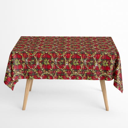 Tischdecke aus beschichteter Baumwolle Weihanchten kariert Ornamente rot