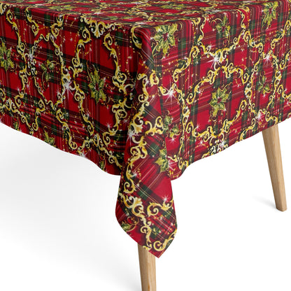 Tischdecke aus beschichteter Baumwolle Weihanchten kariert Ornamente rot