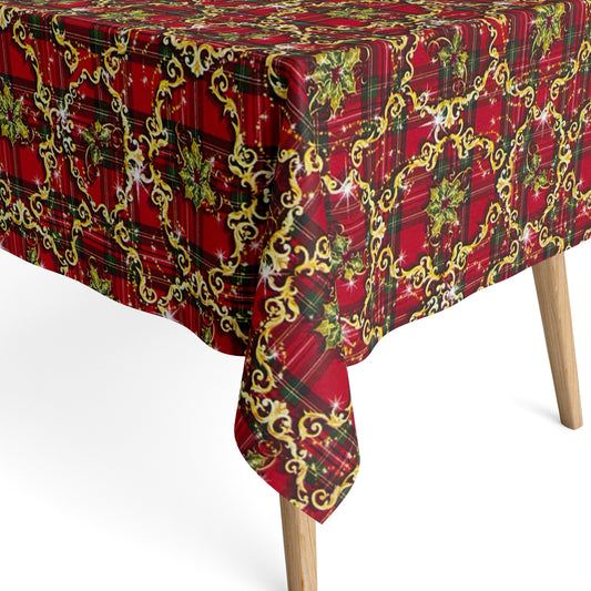 Tischdecke aus beschichteter Baumwolle Weihanchten kariert Ornamente rot
