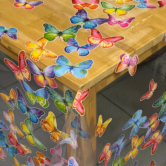 Tischdecke Tischfolie transparent glasklar TF9069-01 Schmetterlinge bunt 0,15 mm 150 my Stärke
