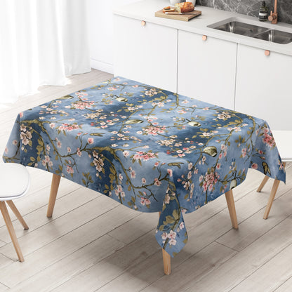 abwaschbare Wachstuch Tischdecke blau Kirschblüte Schmetterlin wachstuchshop24.de
