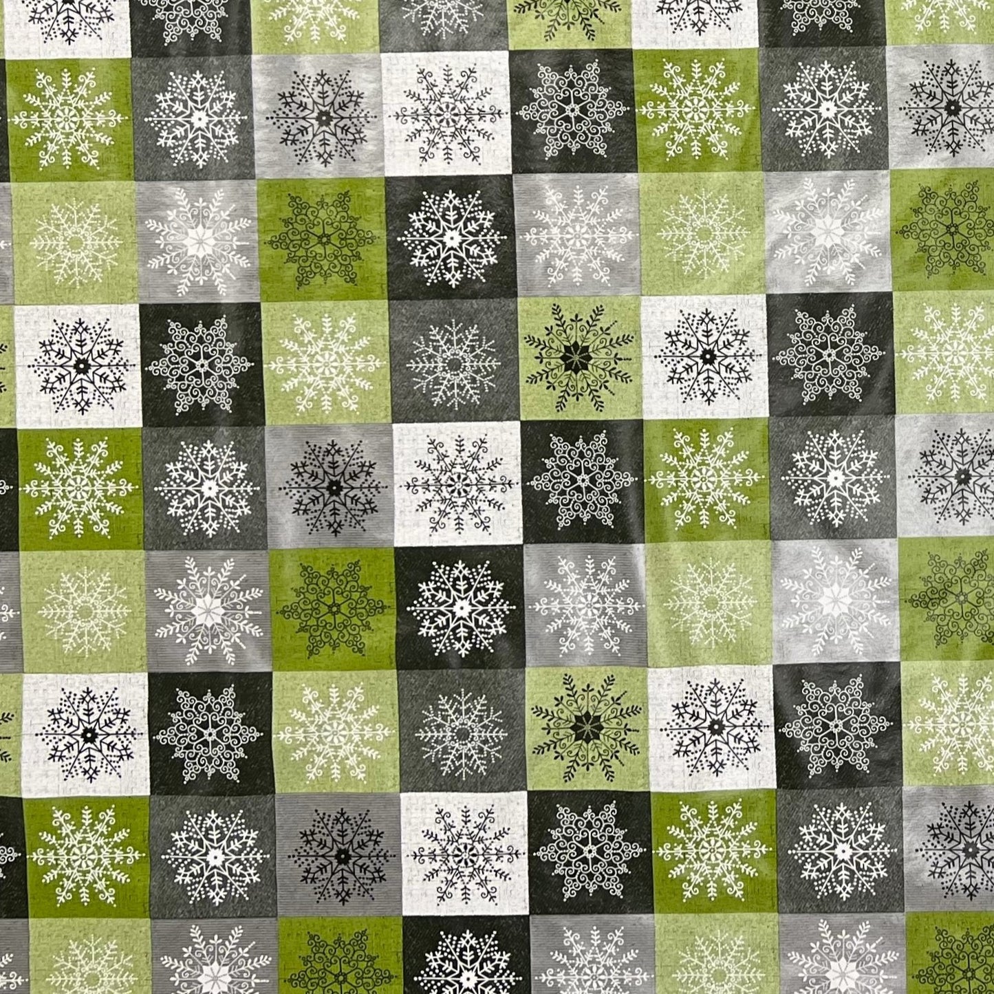 KEVKUS Wachstuch Tischdecke Weihnachten 01355-04 Schneeflocken Karo grün grau silber eckig rund oval
