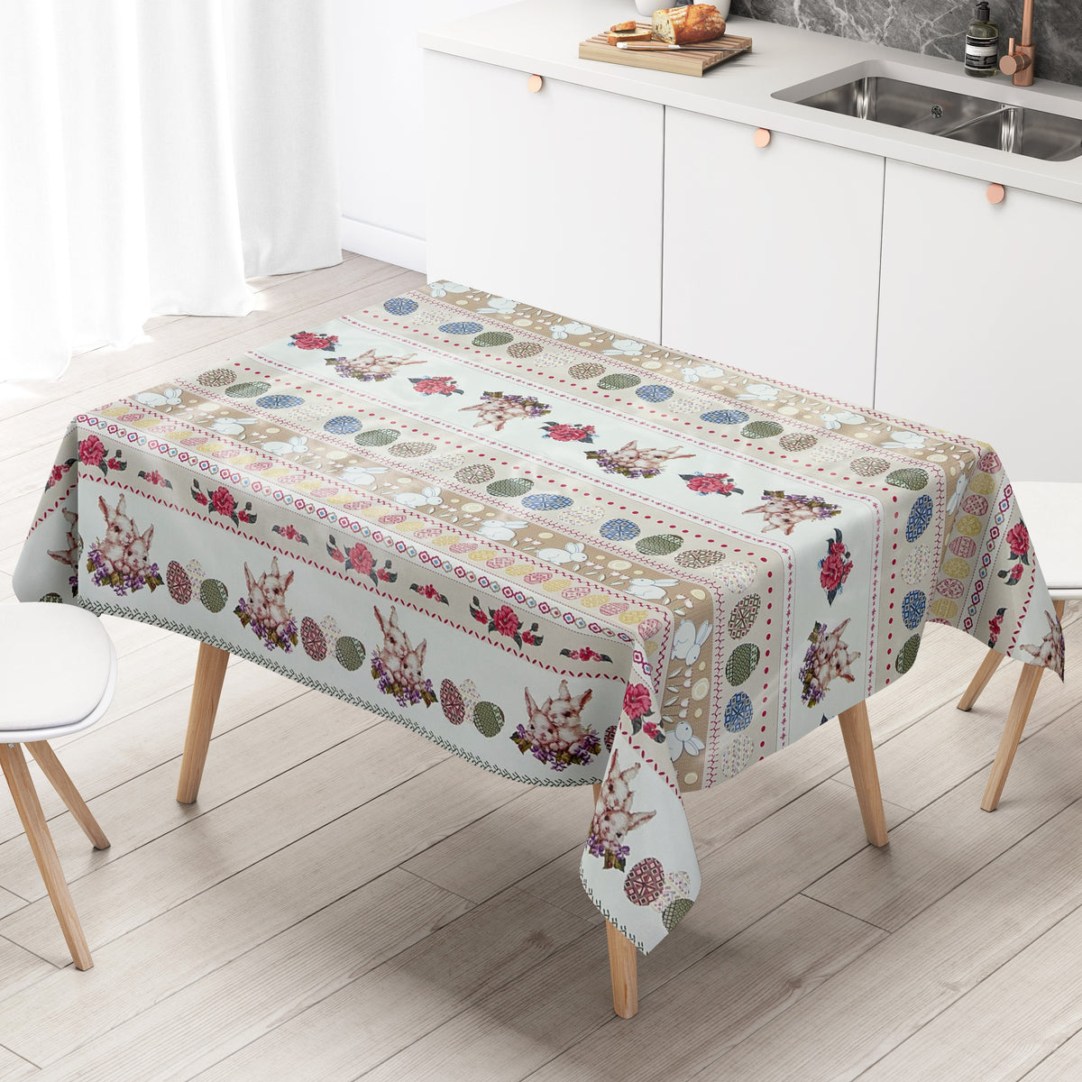 Wachstuch Tischdecke Meterware 01434-02 Ostern Osterhase Bordürenmuste –