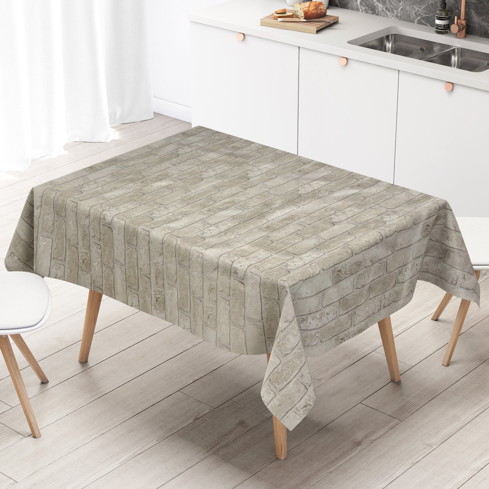 Wachstuch Tischdecke beige Steine Ziegel