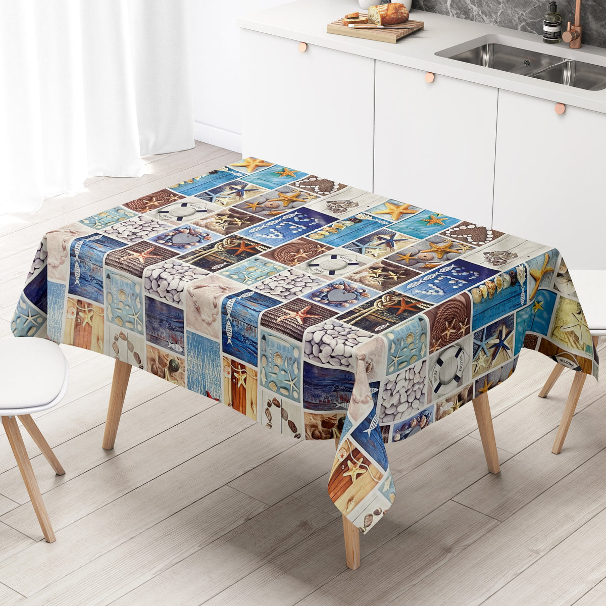 Wachstuch Tischdeck 06126-00 Sea maritim Anker Seestern Holz eckig run –