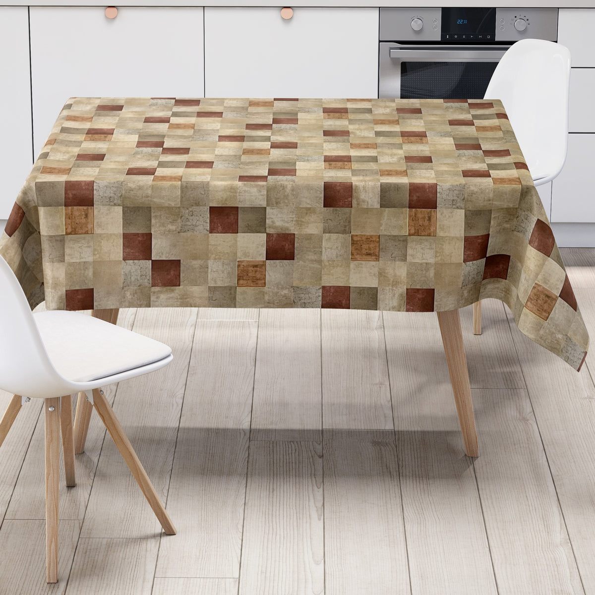 Wachstuch Tischdecke 06214-02 Karo kariert Quadrate beige braun Meterw –