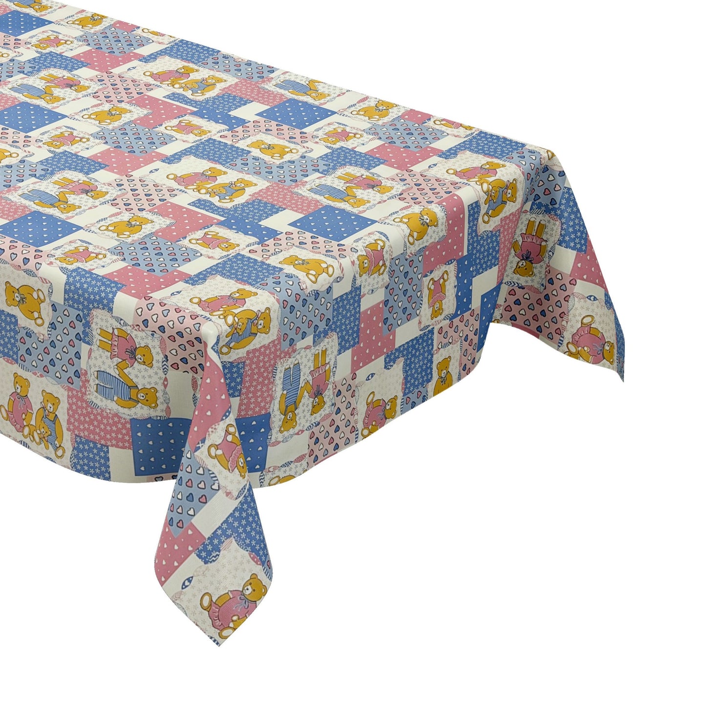 Wachstuch Tischdecke 4068-15 Teddy Kindermotiv rosa hellblau eckig rund oval