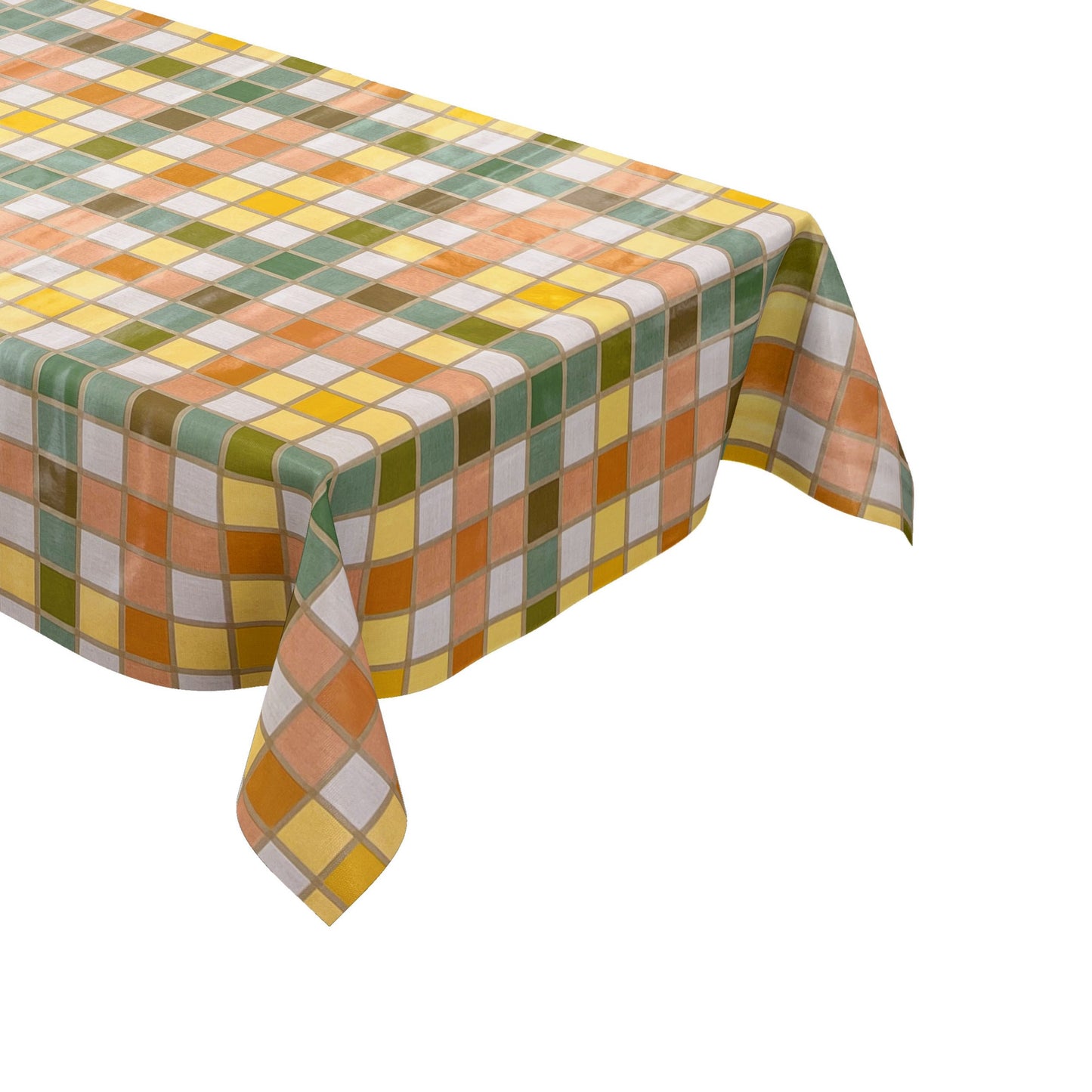abwaschbare Tischdecke, Wachstuchtischdecke, Wachstuch, eckig rund oval Fliesen Mosaik orange grün gelb 