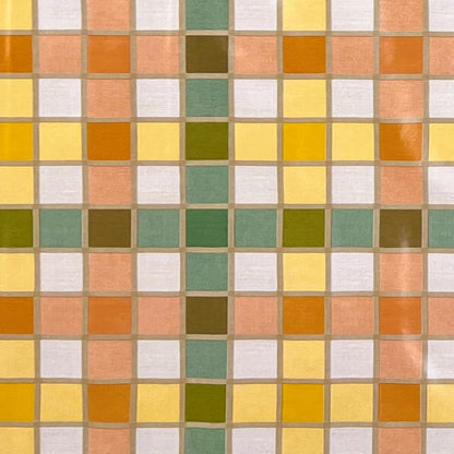 abwaschbare Tischdecke, Wachstuchtischdecke, Wachstuch, eckig rund oval Fliesen Mosaik orange grün gelb 