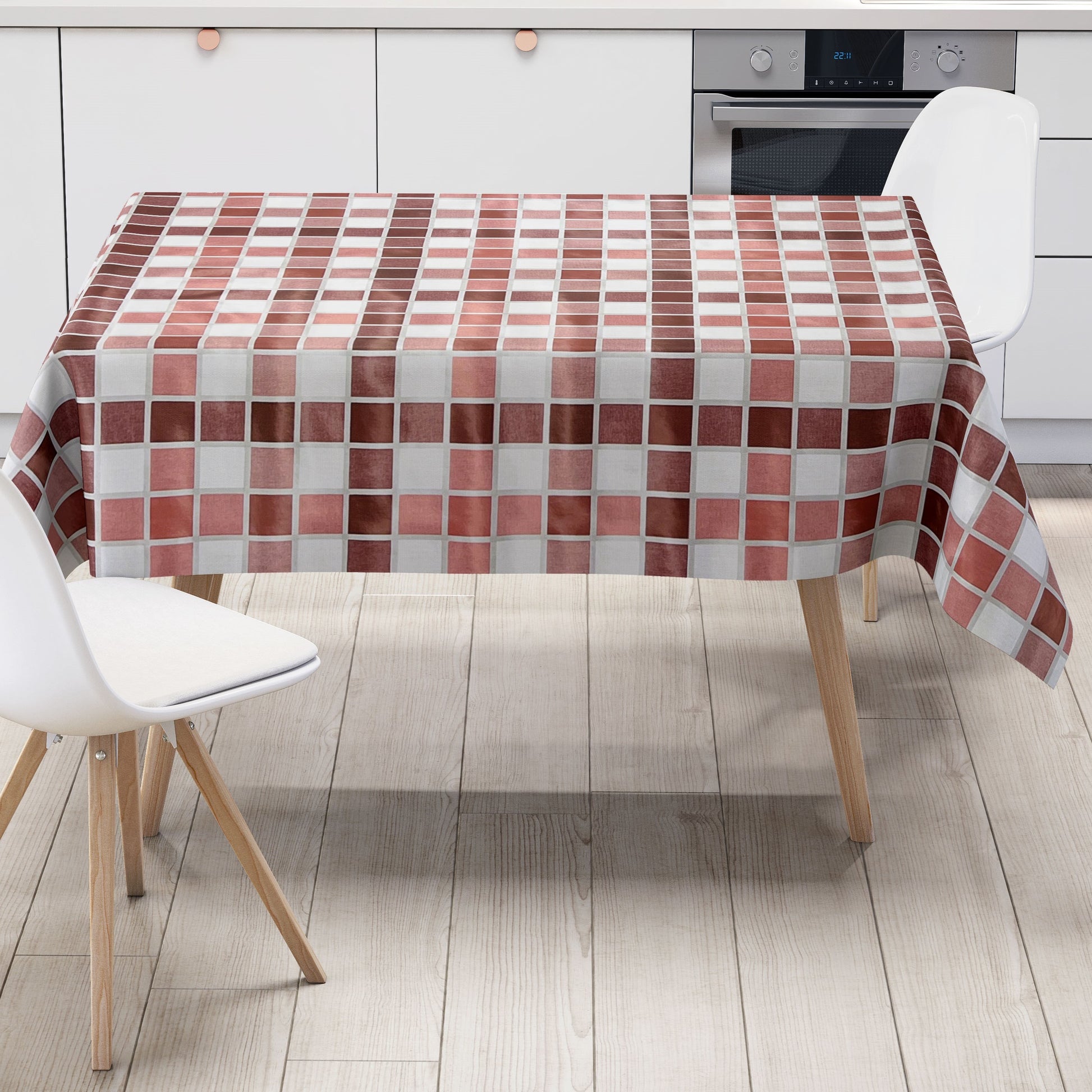 abwaschbare Tischdecke, Wachstuchtischdecke, Wachstuch, eckig rund oval Fliesen Mosaik rot bordeaux dunkelrot 