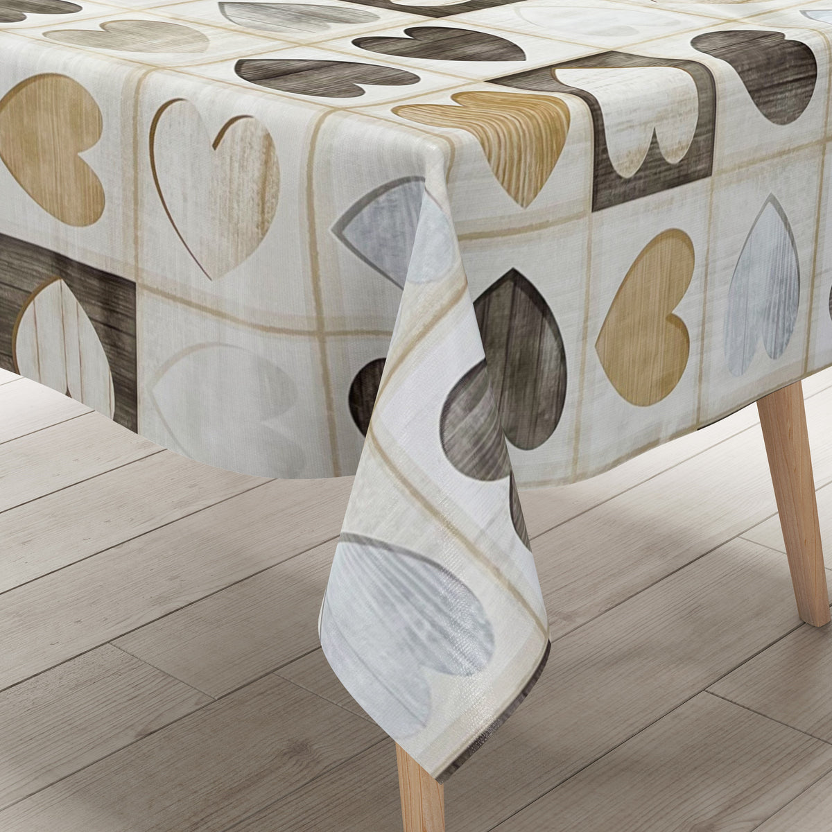 Wachstuch Tischdecke B5051-01 Holz Herzen Love eckig rund oval –