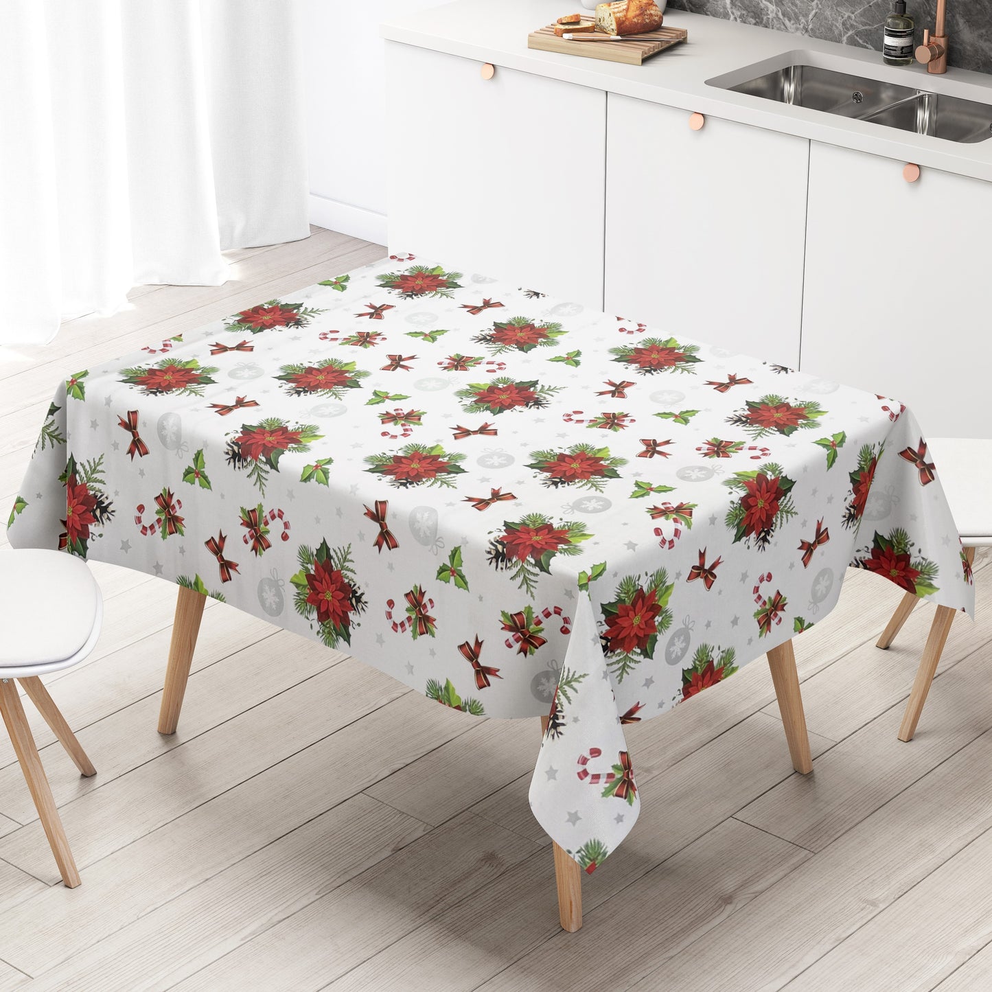 Wachstuch Tischdecke geprägt Weihnachten B6023-01 Weihnachtsstern weiß eckig rund oval