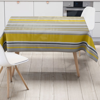 abwaschbare Wachstuch Tischdecke eckig rund oval kaufen Streifen gelb grau kevkus wachstuchsop24.de