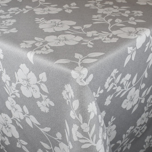 textile Tischdecke grau Blumen floral eckig rund oval