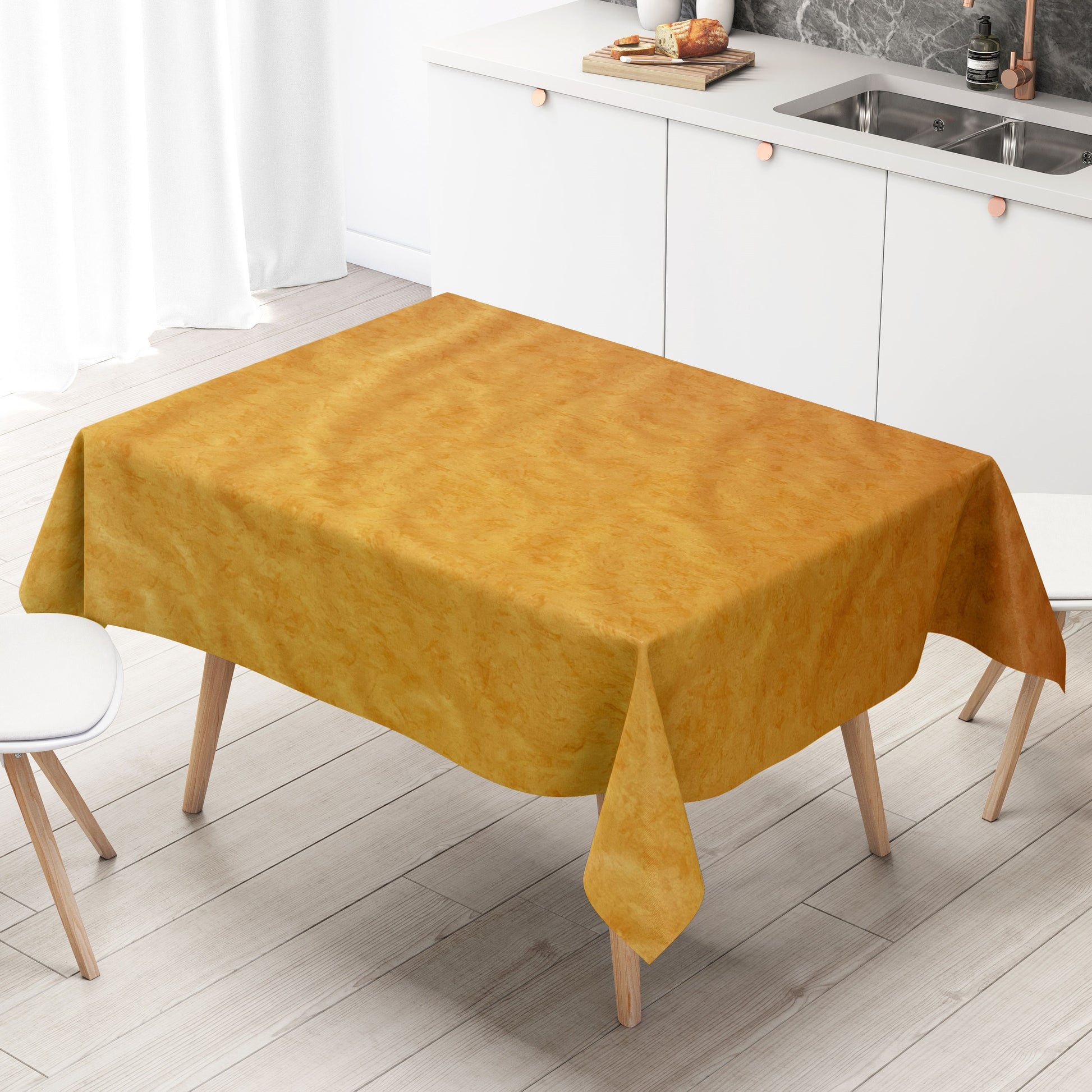Tischdecke oval rund C142604 eckig gelb – Wachstuch marmoriert orange