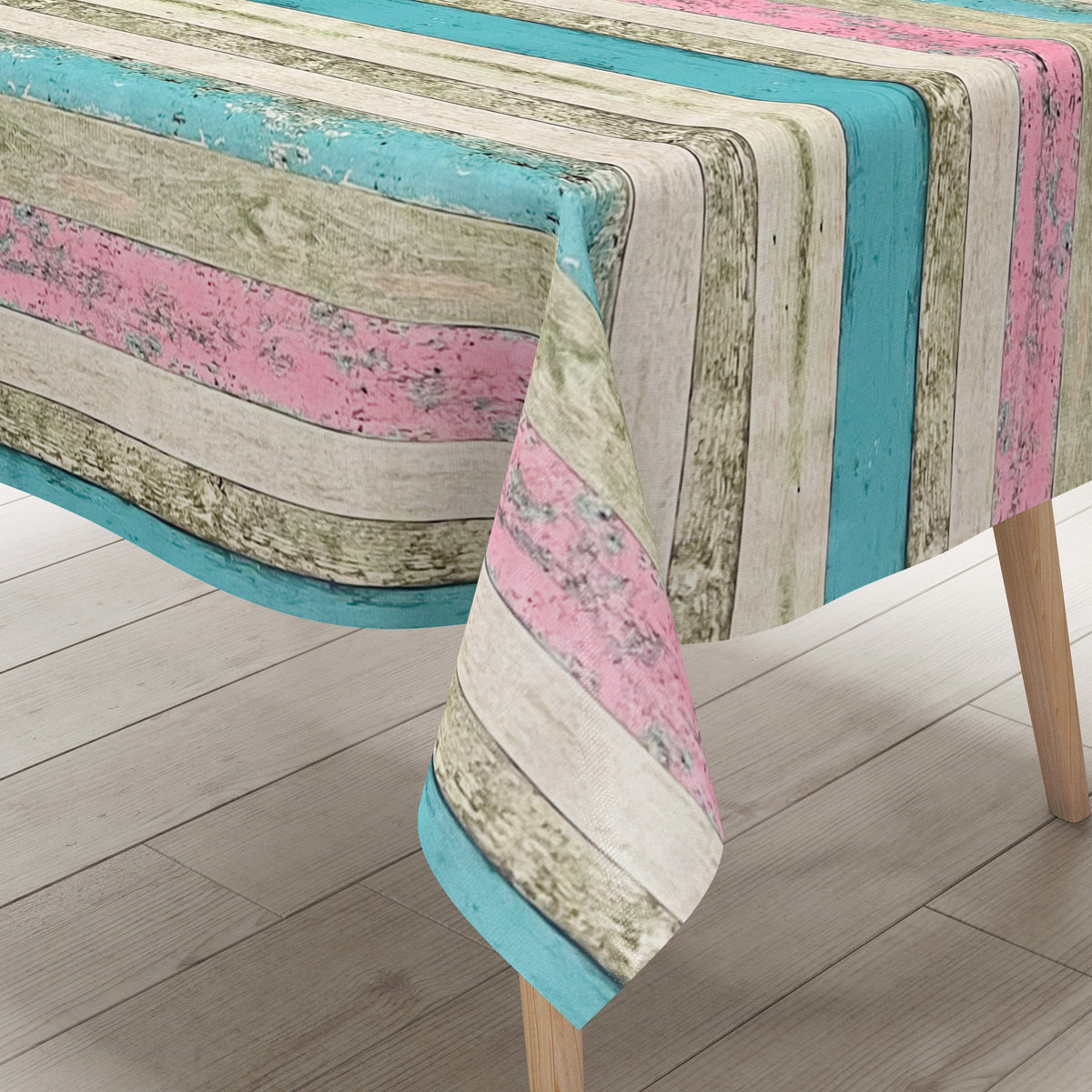 Wachstuch Tischdecke Meterware K-ML3204 Holz Dielen rosa türkis eckig –
