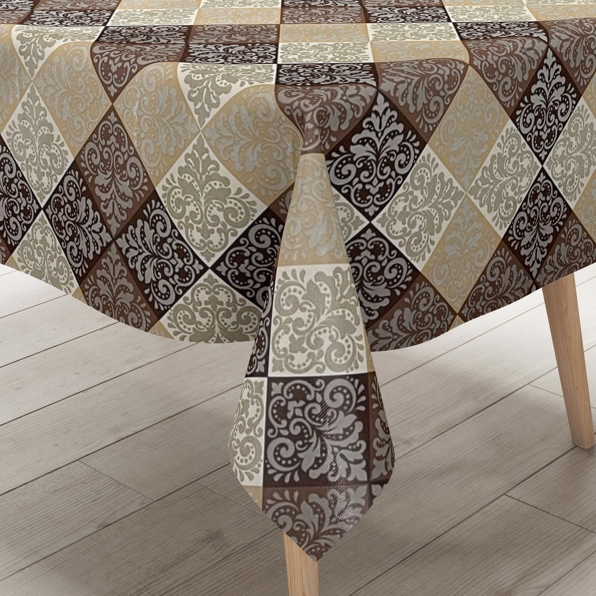 Wachstuch Tischdecke K107A modern Ornamente Quadrate beige braun eckig –