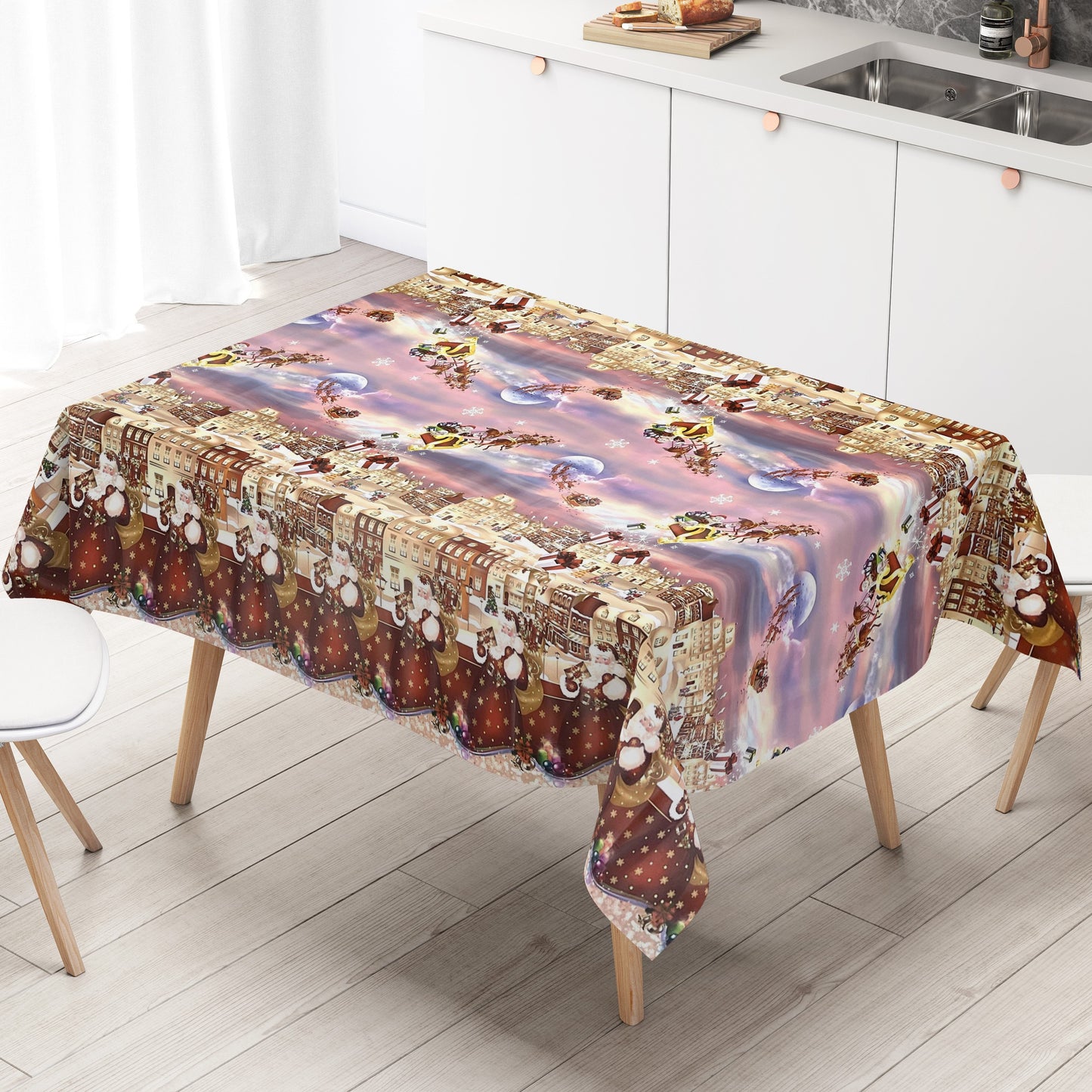 Nappe en toile cirée KEVKUS Noël K25B motif bordure hiver village carré rond ovale