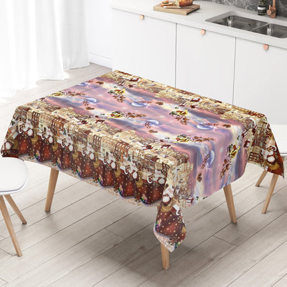 Nappe en toile cirée KEVKUS Noël K25B motif bordure hiver village carré rond ovale