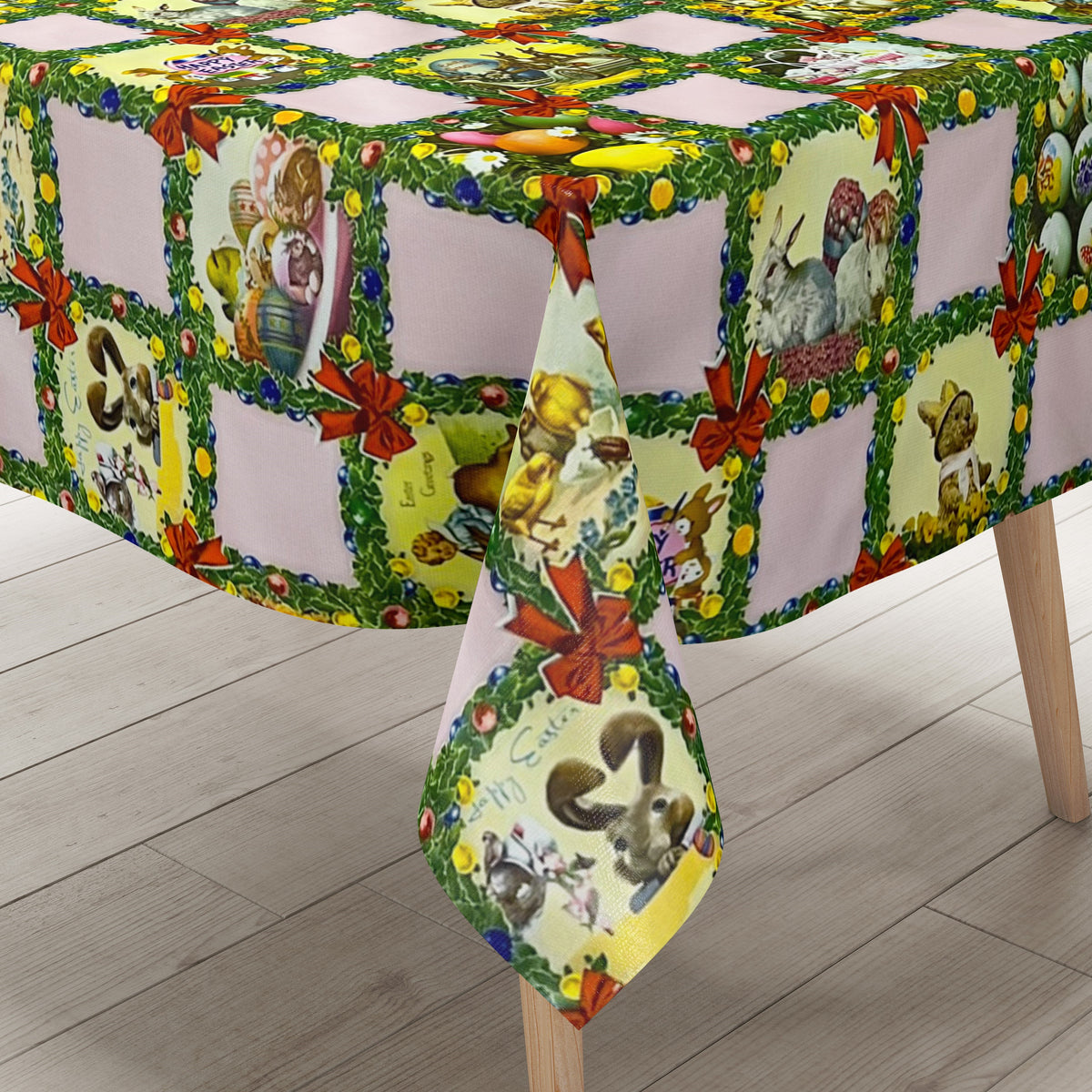 Wachstuch Tischdecke Meterware K836-7 Ostern HAPPY EASTER rosa kariert –