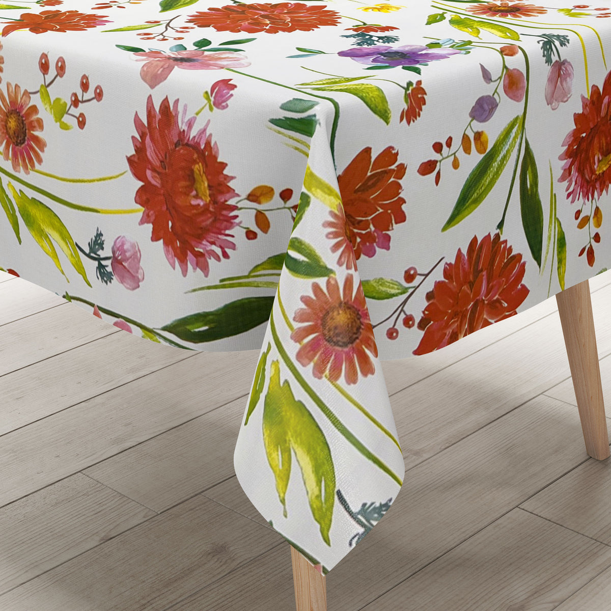 Wachstuch Tischdecke KE41610 bunte Blumen Blüten auf weiss eckig rund –