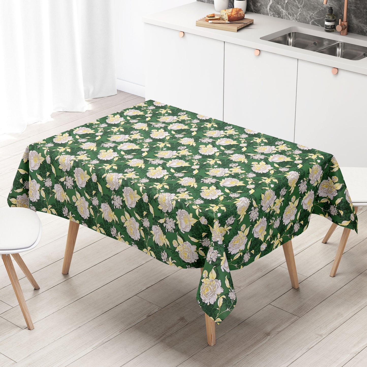 abwaschbare Wachstuch Tischdecke Rosen Blumen Blüten grün eckig rund oval kaufen