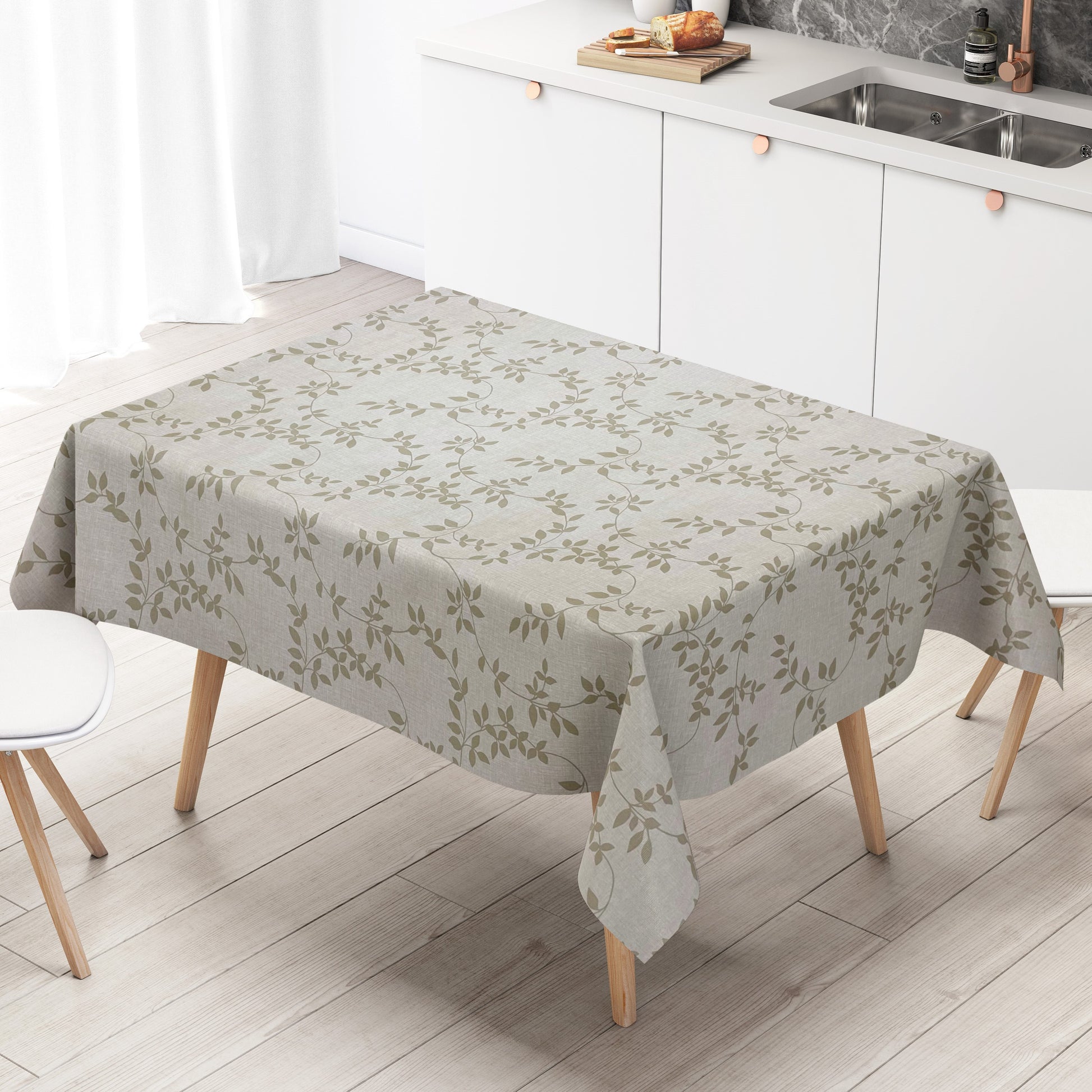 geprägte Wachstuch Tischdecke eckig rund oval floral beige