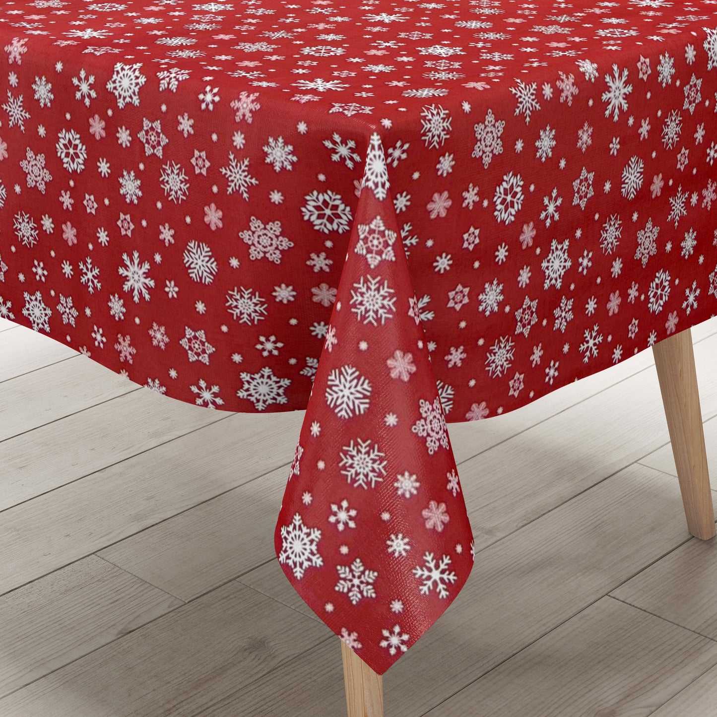 Wachstuch Tischdecke geprägt Weihnachten P1096-03 Schneeflocken auf rot eckig rund oval